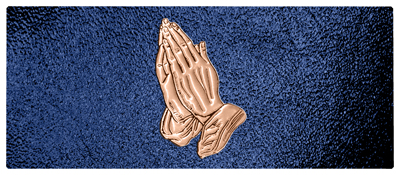 DNSEMP-L-516-BZ-SH-BL Bronze Praying Hands Shimmer Blue